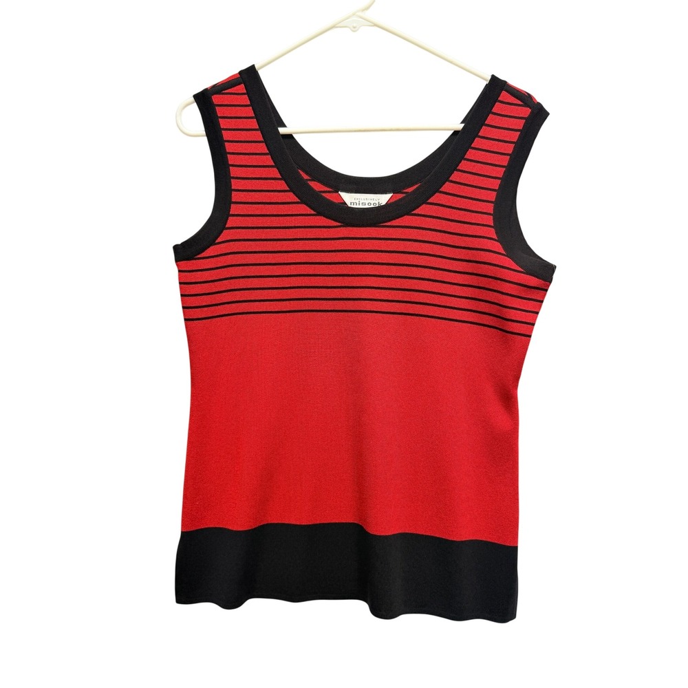 Misook Knit Tank Top Striped‎ Medium Red Women Luxery